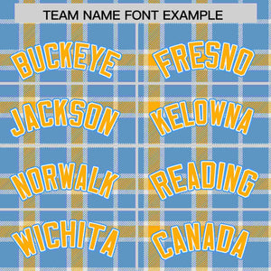 Custom Light Blue Yellow Personalized Plaid Design Authentic Baseball Jersey