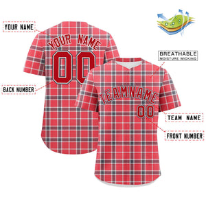 Custom Red Personalized Plaid Design Authentic Baseball Jersey