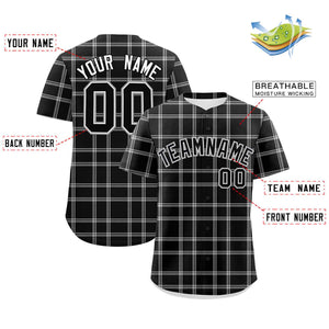 Custom Black Gray Personalized Plaid Design Authentic Baseball Jersey