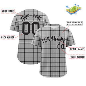 Custom Gray Black Personalized Plaid Design Authentic Baseball Jersey