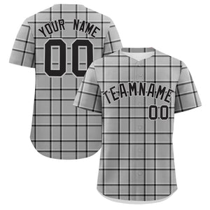 Custom Gray Black Personalized Plaid Design Authentic Baseball Jersey