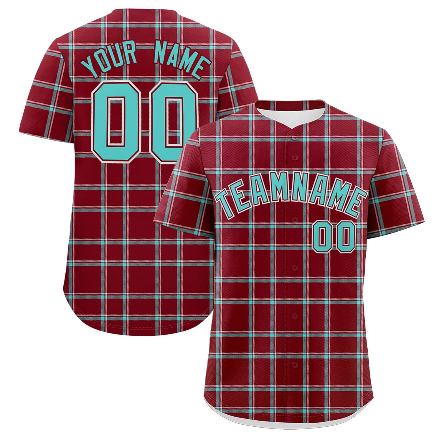 Custom Crimson Personalized Plaid Design Authentic Baseball Jersey