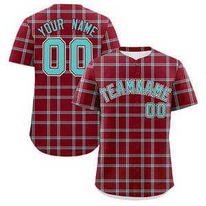 Custom Crimson Personalized Plaid Design Authentic Baseball Jersey