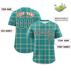 Custom Aqua Personalized Plaid Design Authentic Baseball Jersey