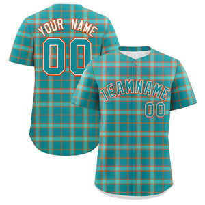 Custom Aqua Personalized Plaid Design Authentic Baseball Jersey