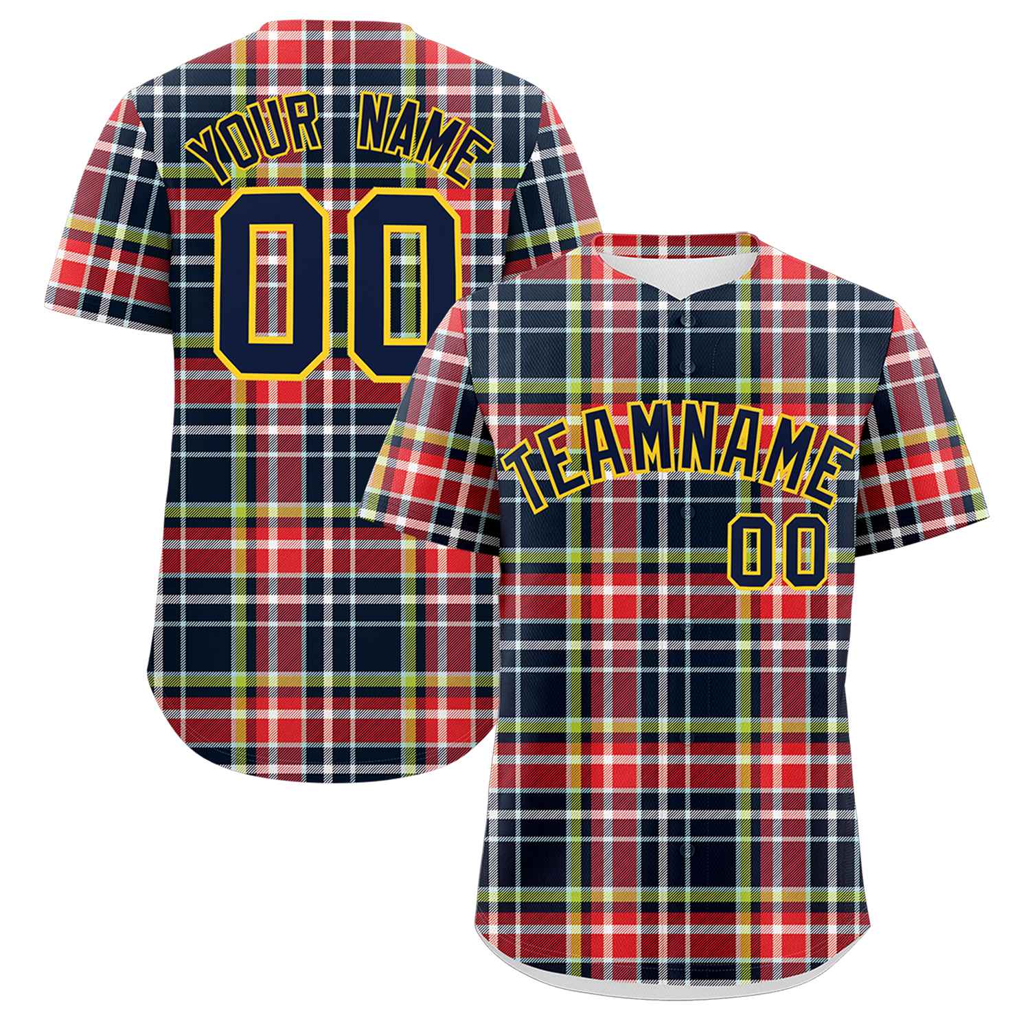 Custom Multi Color Personalized Plaid Design Authentic Baseball Jersey