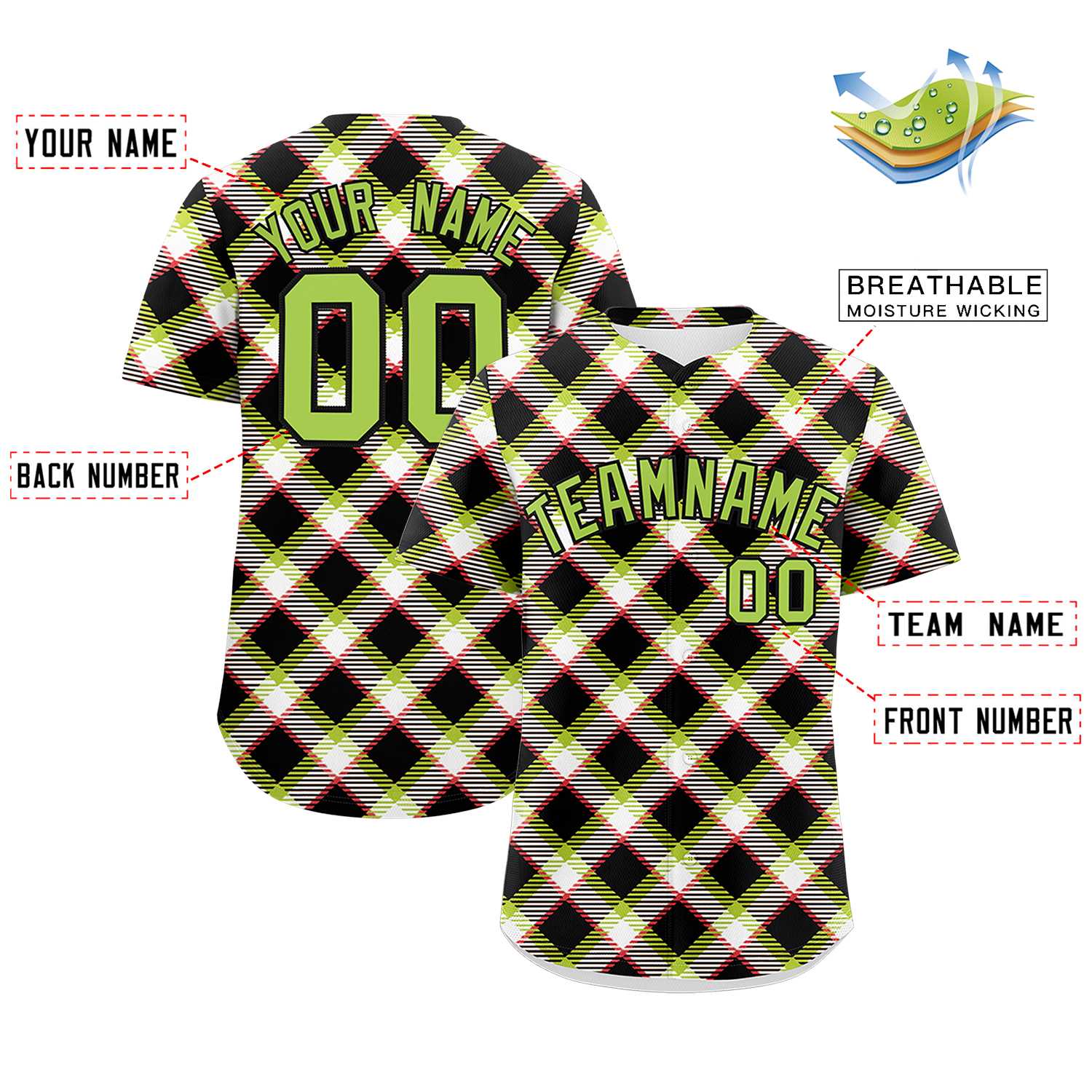 Custom Multi Color Personalized Plaid Design Authentic Baseball Jersey