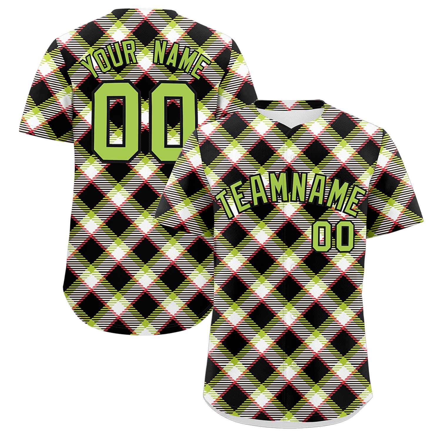 Custom Multi Color Personalized Plaid Design Authentic Baseball Jersey