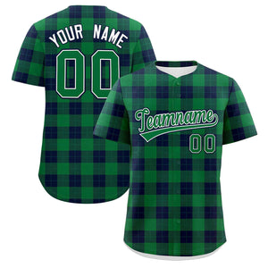 Custom Green Navy Personalized Plaid Design Authentic Baseball Jersey