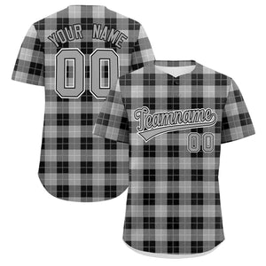 Custom Gray Black Personalized Plaid Design Authentic Baseball Jersey