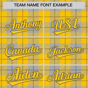 Custom Gold Gray Personalized Plaid Design Authentic Baseball Jersey