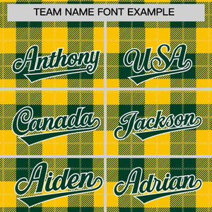 Custom Green Gold Personalized Plaid Design Authentic Baseball Jersey