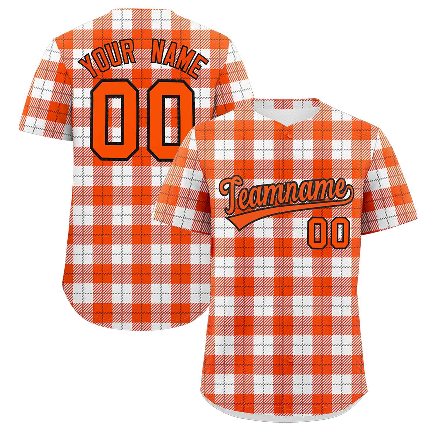 Custom Orange White Personalized Plaid Design Authentic Baseball Jersey