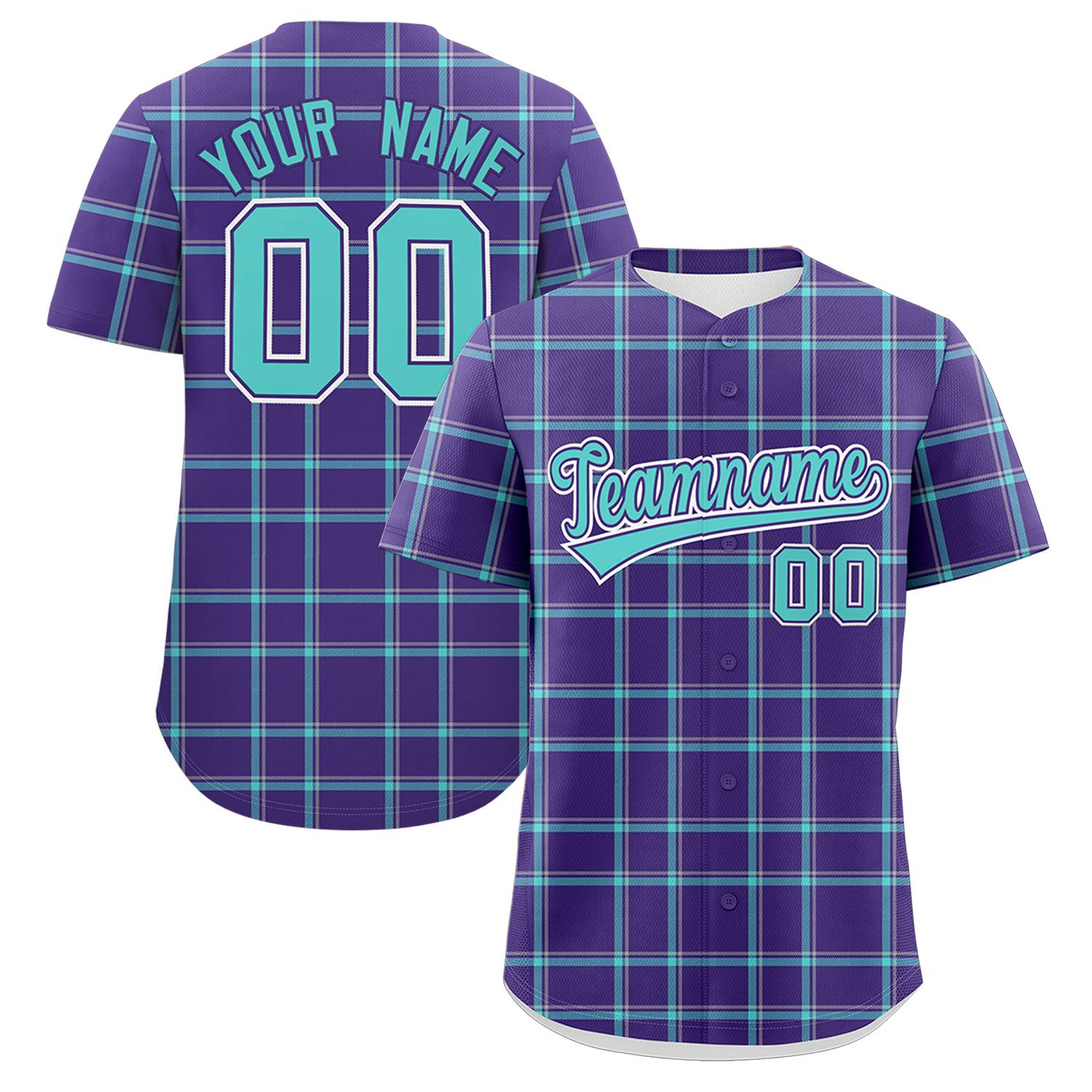 Custom Purple Personalized Plaid Design Authentic Baseball Jersey