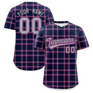 Custom Navy Personalized Plaid Design Authentic Baseball Jersey