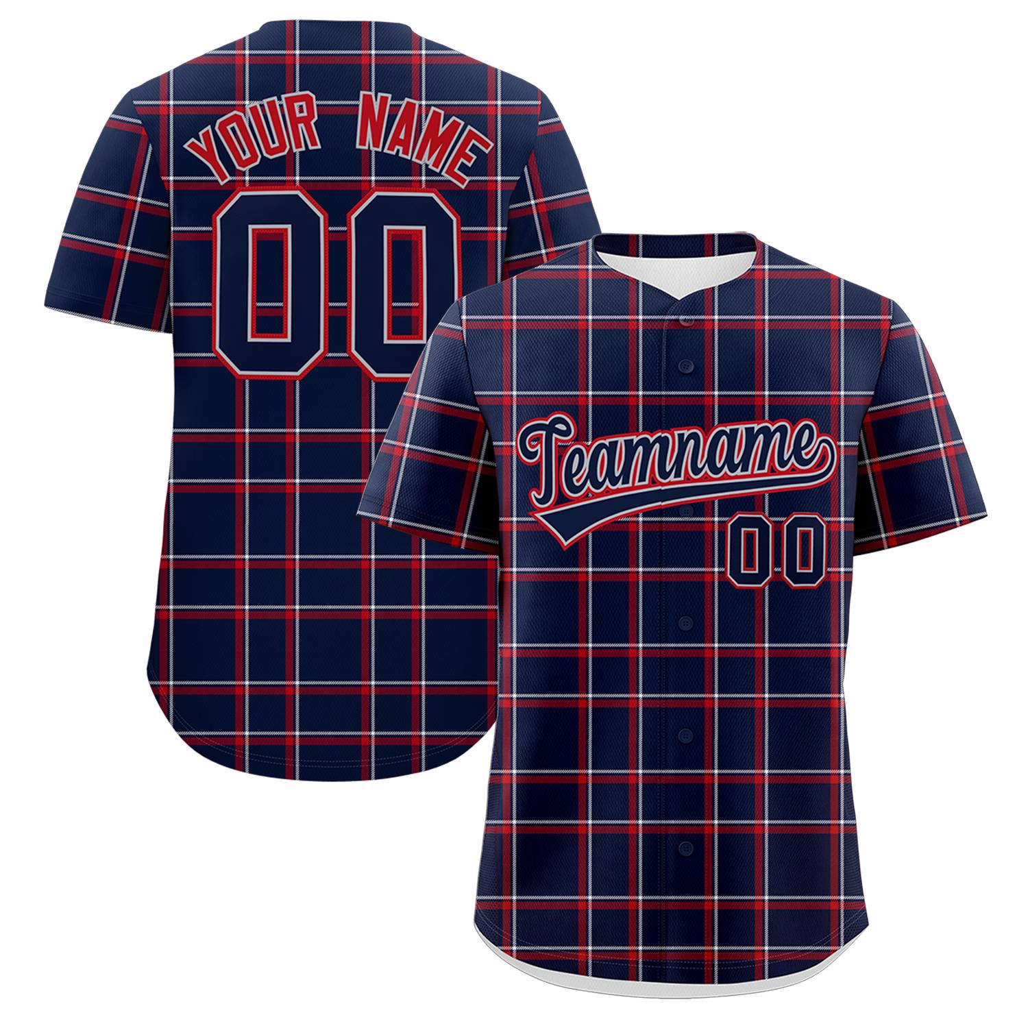 Custom Navy Personalized Plaid Design Authentic Baseball Jersey