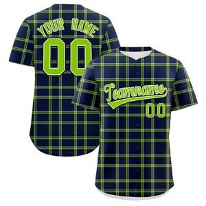 Custom Navy Personalized Plaid Design Authentic Baseball Jersey