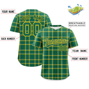 Custom Kelly Green Personalized Plaid Design Authentic Baseball Jersey