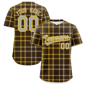 Custom Brown Personalized Plaid Design Authentic Baseball Jersey