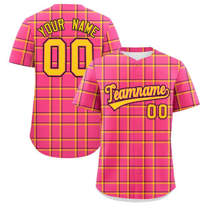 Custom Pink Personalized Plaid Design Authentic Baseball Jersey