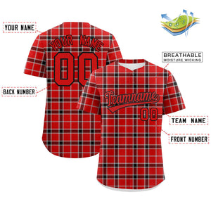 Custom Red Personalized Plaid Design Authentic Baseball Jersey