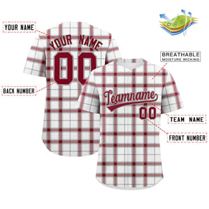 Custom White Personalized Plaid Design Authentic Baseball Jersey