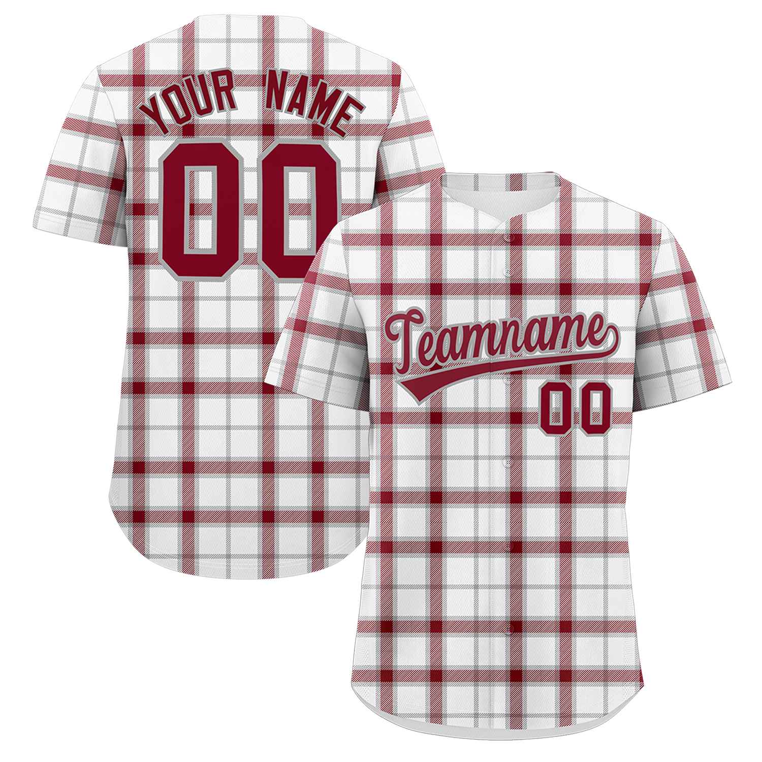 Custom White Personalized Plaid Design Authentic Baseball Jersey