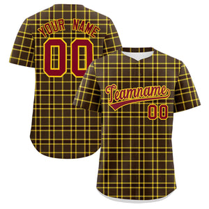 Custom Brown Personalized Plaid Design Authentic Baseball Jersey