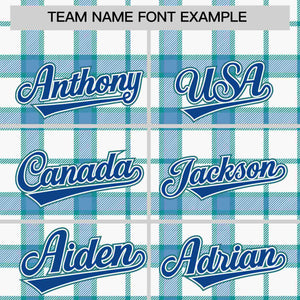 Custom White Aqua Personalized Plaid Design Authentic Baseball Jersey