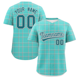 Custom Bright Green Personalized Plaid Design Authentic Baseball Jersey