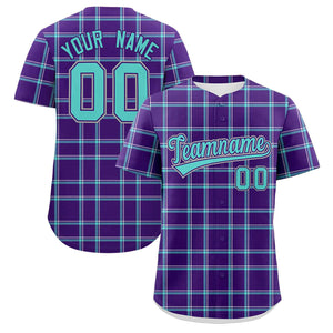 Custom Purple Personalized Plaid Design Authentic Baseball Jersey