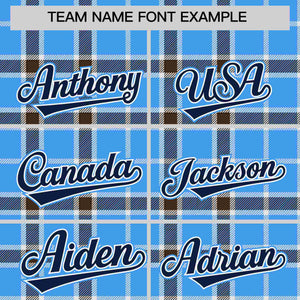 Custom Powder Blue Personalized Plaid Design Authentic Baseball Jersey