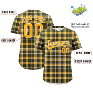 Custom Yellow Olive Personalized Plaid Design Authentic Baseball Jersey