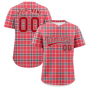 Custom Red Personalized Plaid Design Authentic Baseball Jersey