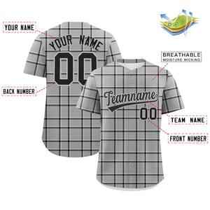 Custom Gray Black Personalized Plaid Design Authentic Baseball Jersey