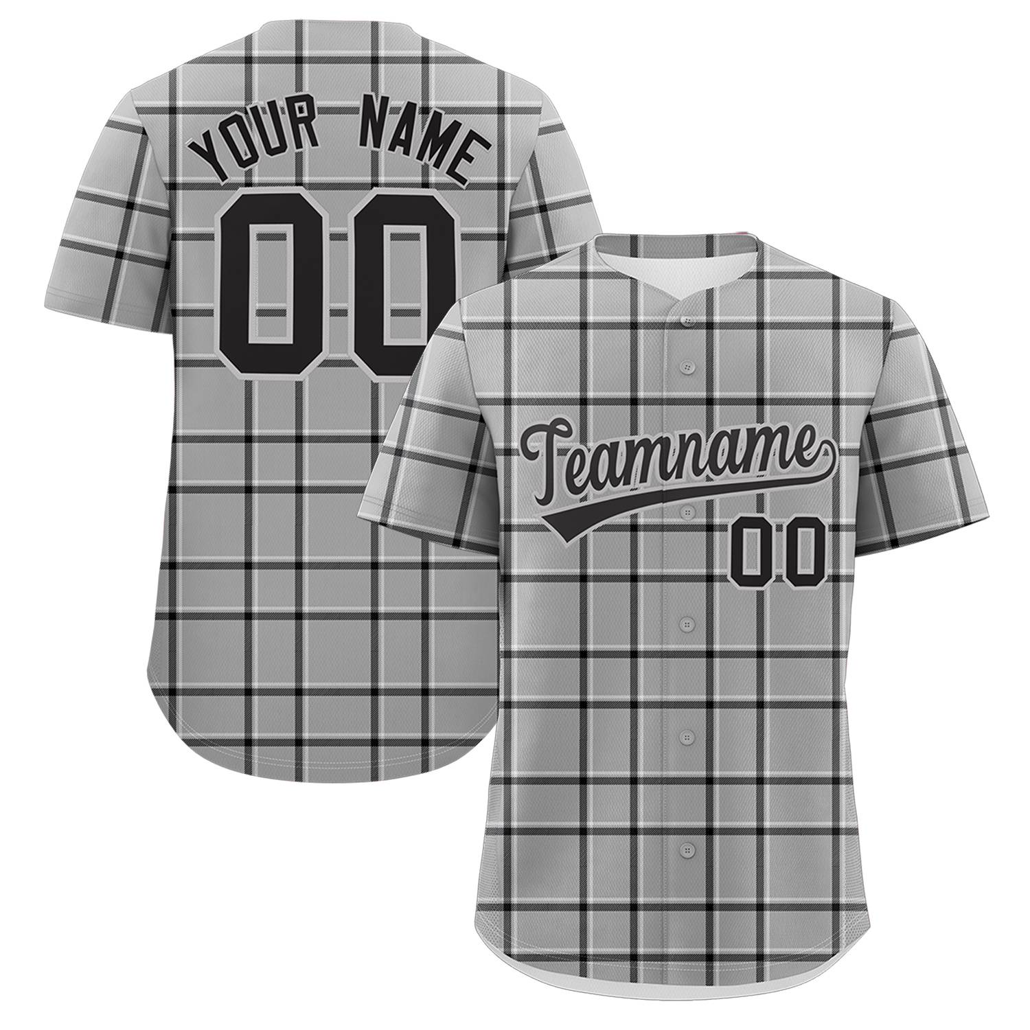 Custom Gray Black Personalized Plaid Design Authentic Baseball Jersey