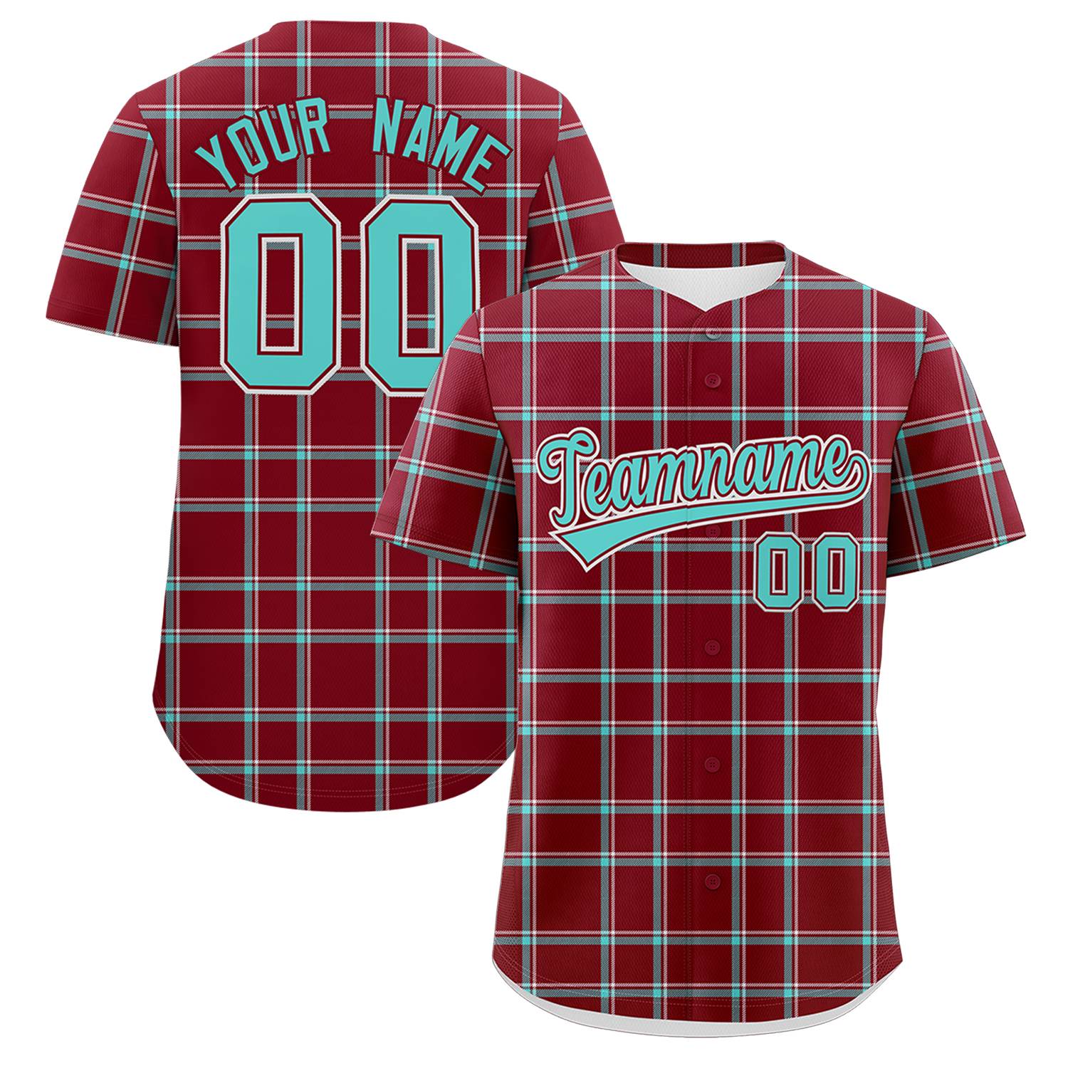 Custom Crimson Personalized Plaid Design Authentic Baseball Jersey