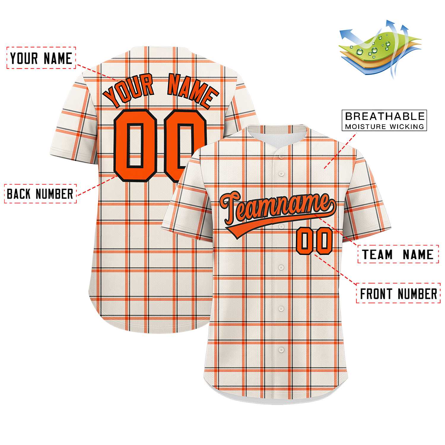 Custom Cream Personalized Plaid Design Authentic Baseball Jersey