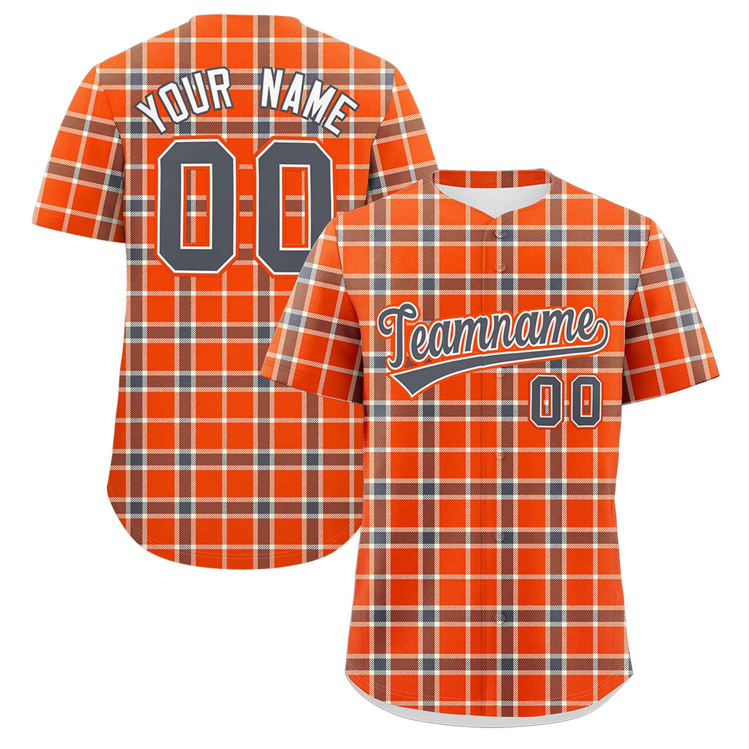 Custom Orange Personalized Plaid Design Authentic Baseball Jersey