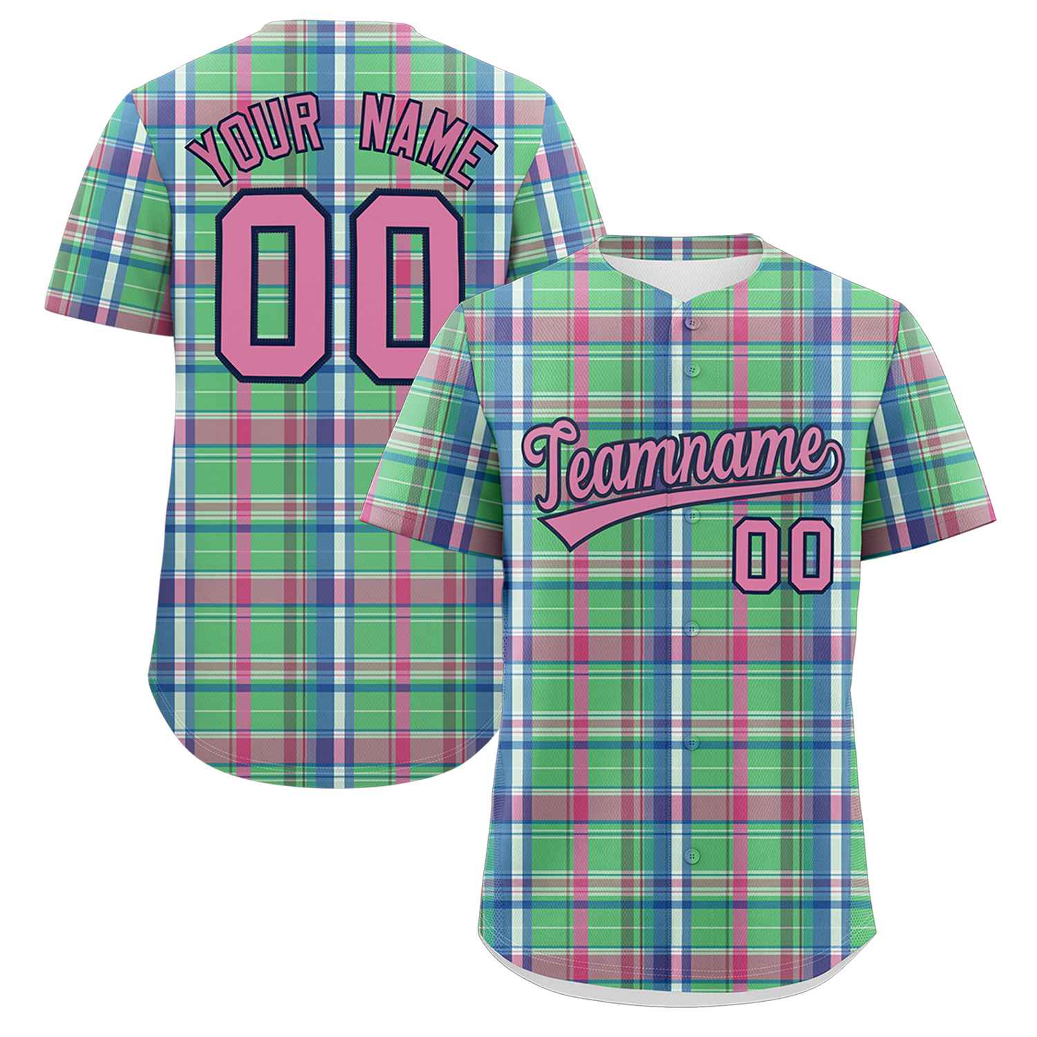 Custom Multi Color Personalized Plaid Design Authentic Baseball Jersey