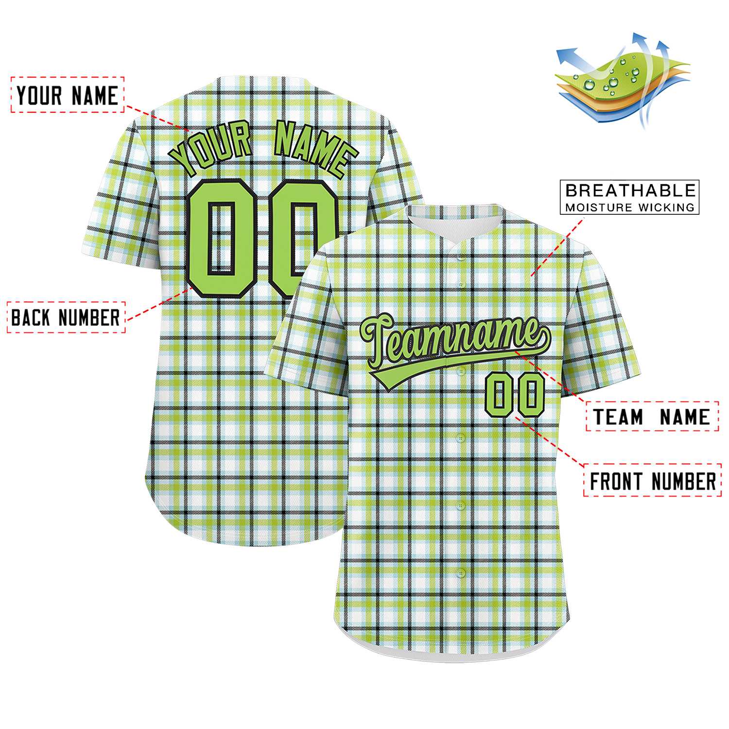 Custom Multi Color Personalized Plaid Design Authentic Baseball Jersey