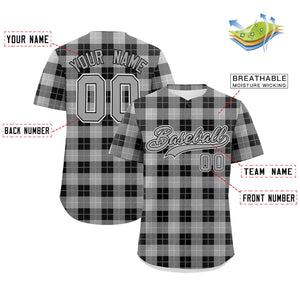 Custom Gray Black Personalized Plaid Design Authentic Baseball Jersey