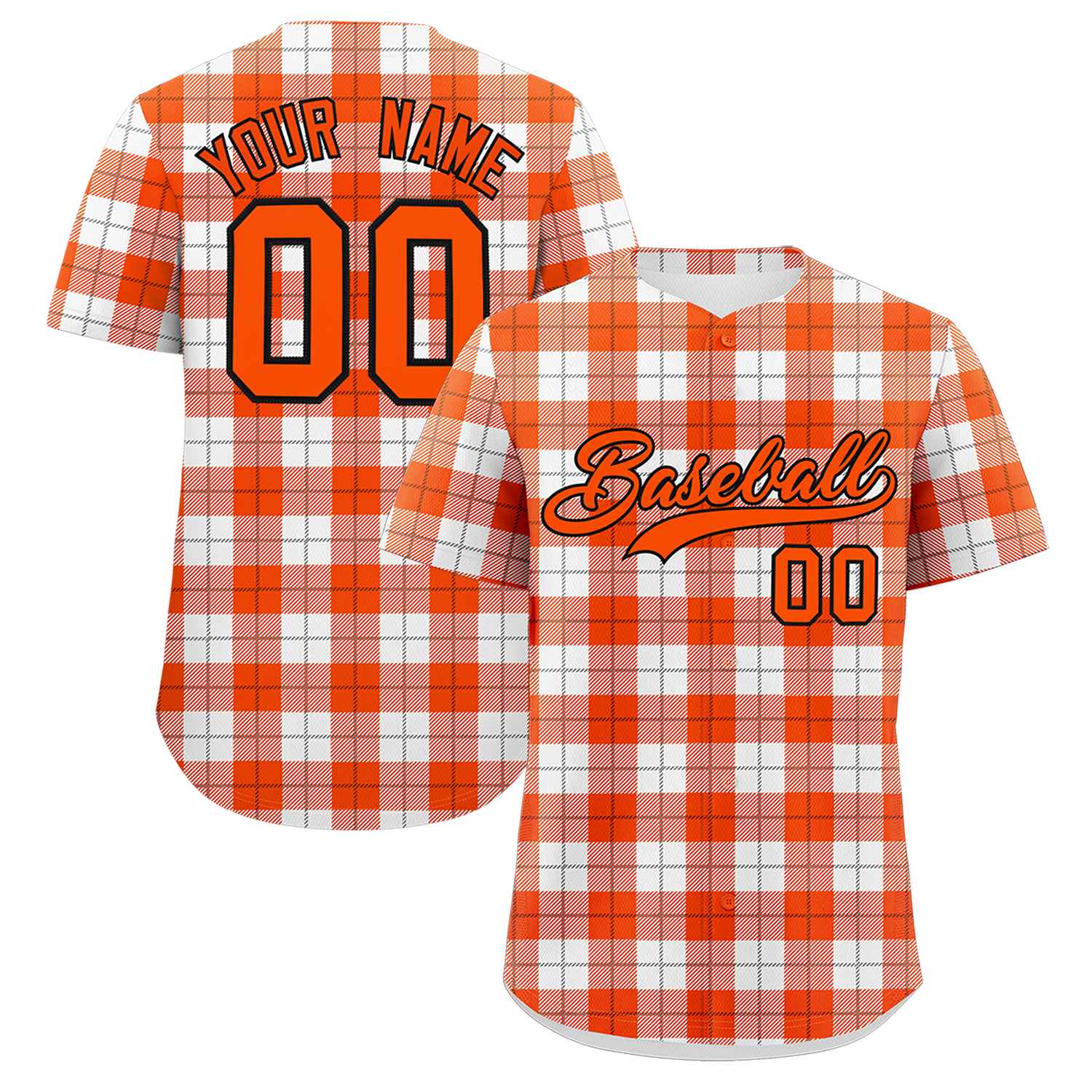 Custom Orange White Personalized Plaid Design Authentic Baseball Jersey