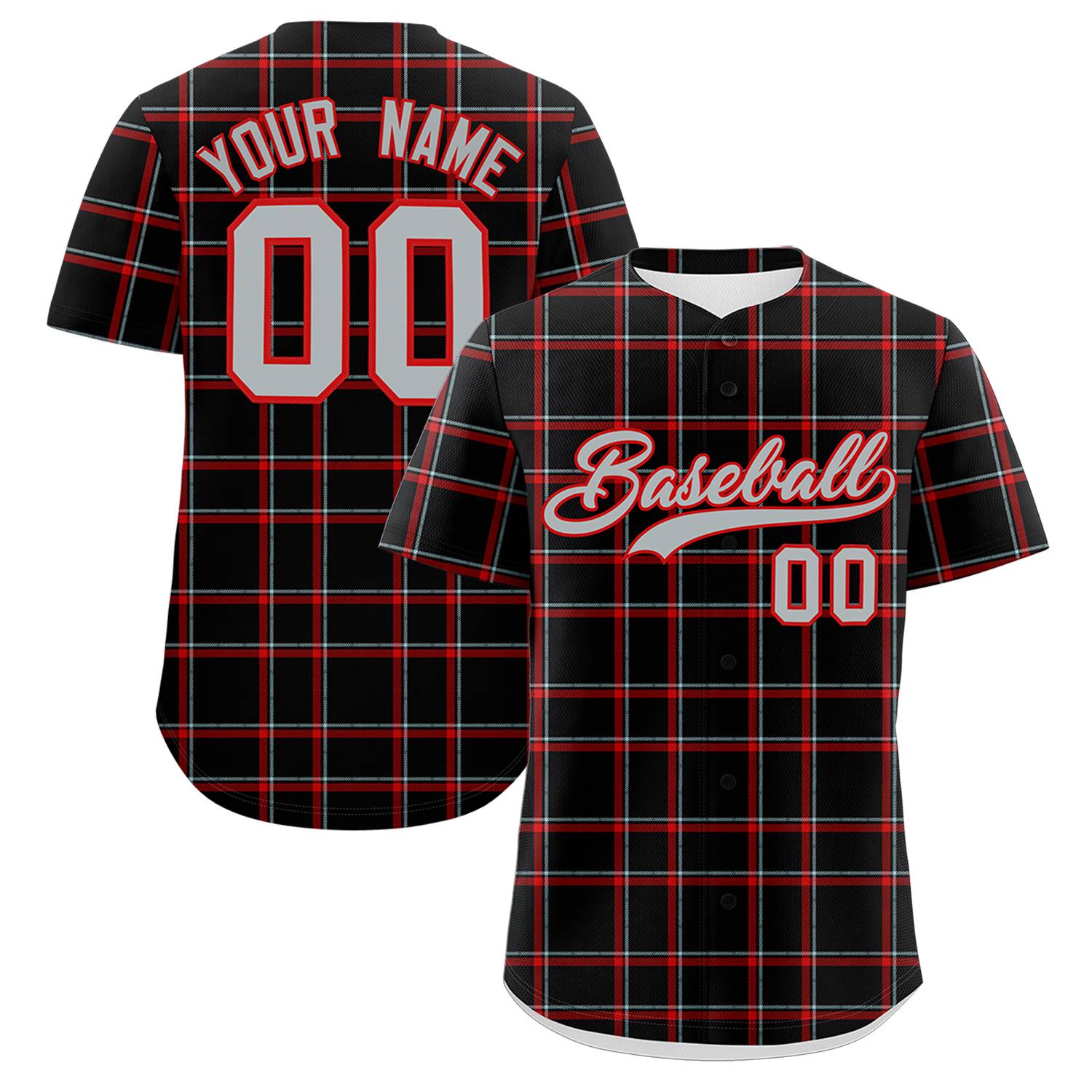 Custom Black Personalized Plaid Design Authentic Baseball Jersey