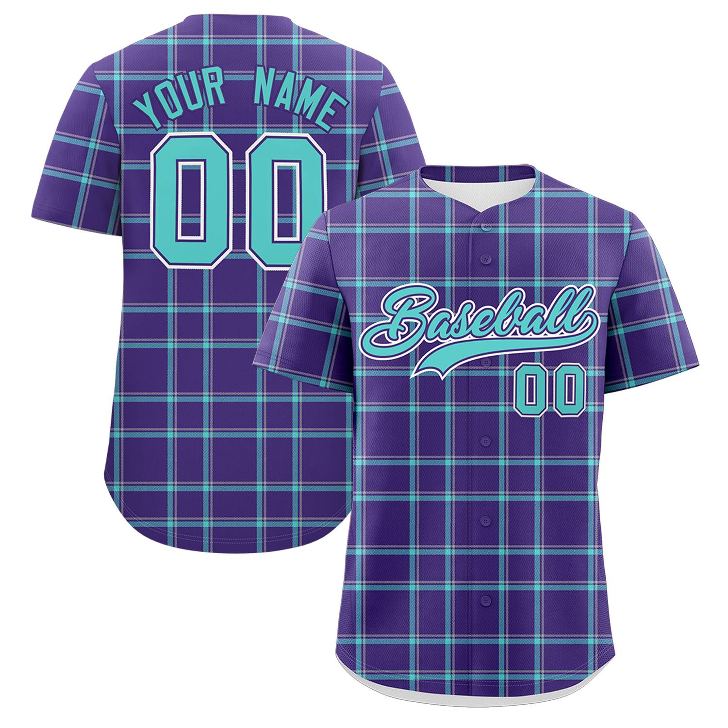 Custom Purple Personalized Plaid Design Authentic Baseball Jersey