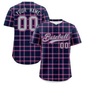 Custom Navy Personalized Plaid Design Authentic Baseball Jersey