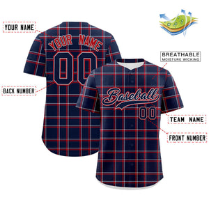 Custom Navy Personalized Plaid Design Authentic Baseball Jersey