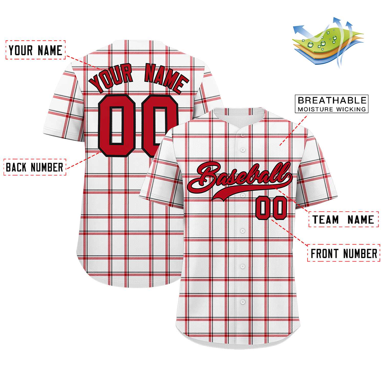 Custom White Personalized Plaid Design Authentic Baseball Jersey