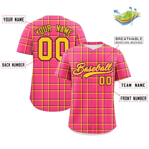 Custom Pink Personalized Plaid Design Authentic Baseball Jersey