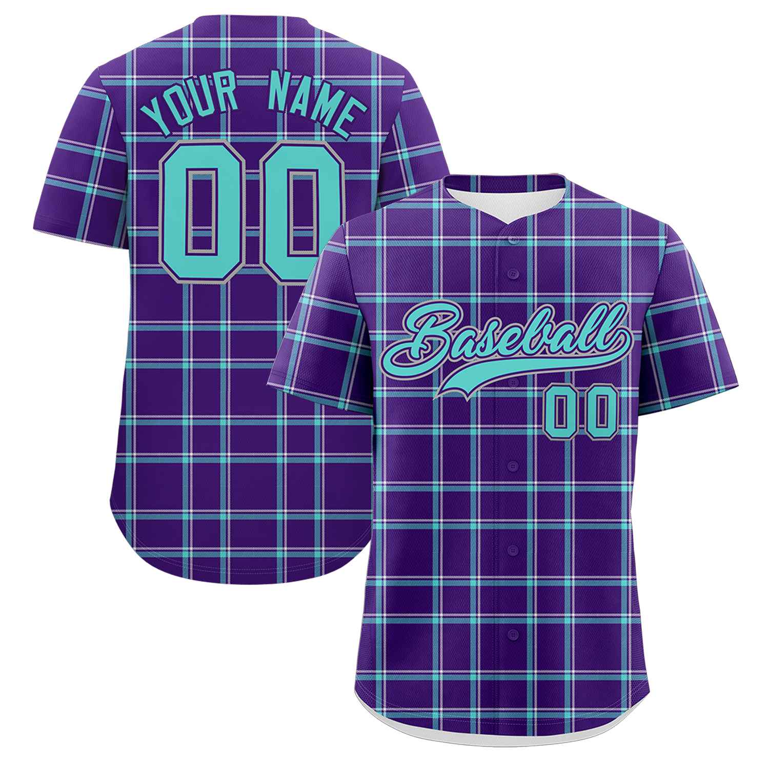 Custom Purple Personalized Plaid Design Authentic Baseball Jersey